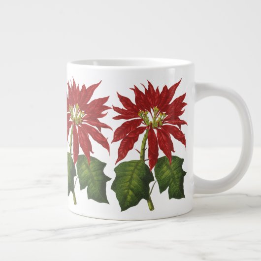 ヴィンテージクリスマス、レッドポインセチア冬の植物 ジャンボコーヒーマグカップ (右)