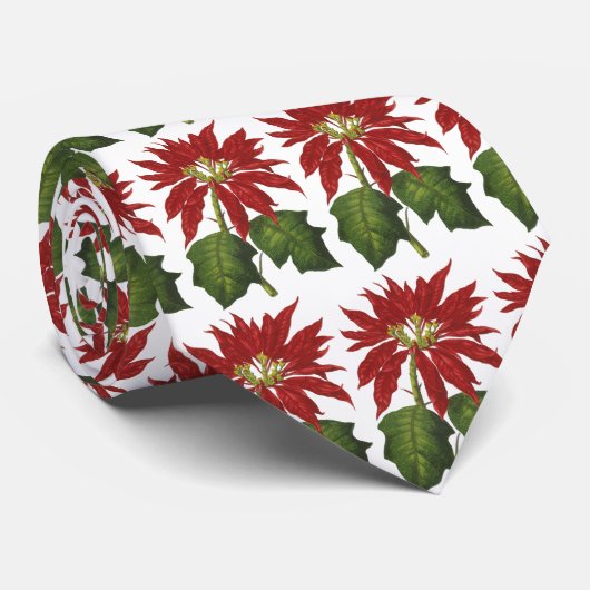ヴィンテージクリスマス、レッドポインセチア冬の植物 ネクタイ (ロール)