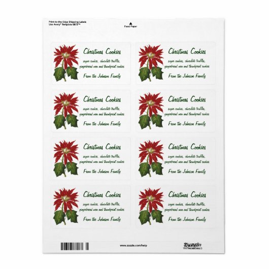 ヴィンテージクリスマス、レッドポインセチア冬の植物 ラベル (フルシート)