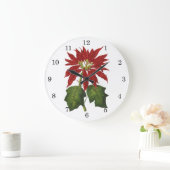 ヴィンテージクリスマス、レッドポインセチア冬の植物 ラージ壁時計 (ホーム)