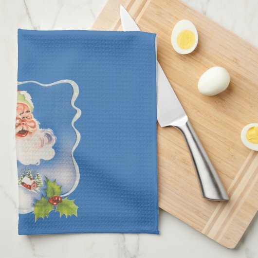 ヴィンテージクリスマス、レトロすてきサンタクロース キッチンタオル (四つ折り)