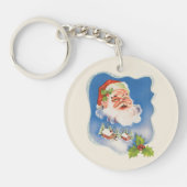 ヴィンテージクリスマス、レトロすてきサンタクロース キーホルダー (正面)