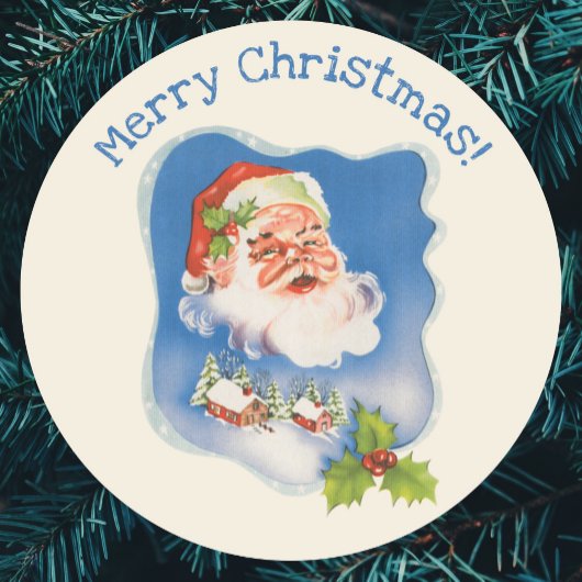 ヴィンテージクリスマス、レトロすてきサンタクロース ラウンドシール