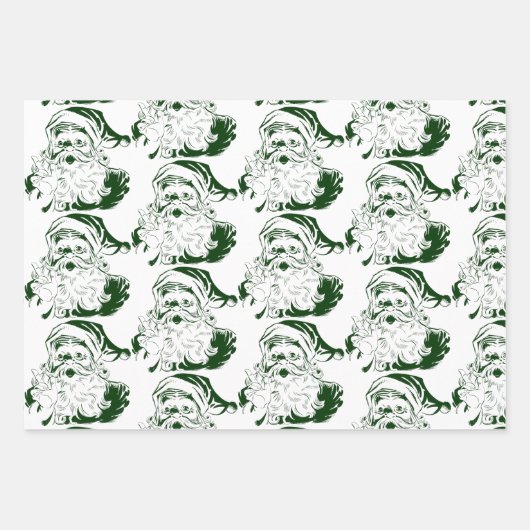 ヴィンテージクリスマス、レトロすてきサンタクロース ラッピングペーパーシート (正面2)