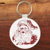 ヴィンテージクリスマス、レトロで陽気なサンタクロースの赤 キーホルダー (正面)