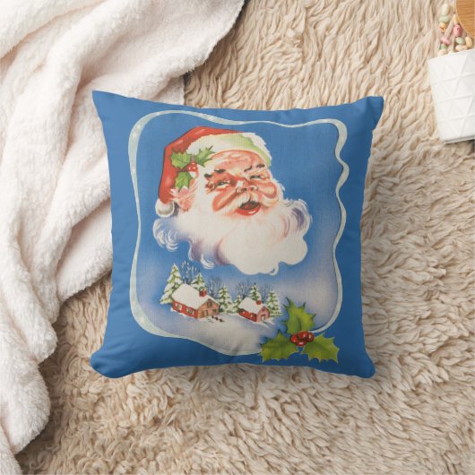 ヴィンテージクリスマス、レトロで陽気なサンタクロース クッション (ブランケット)