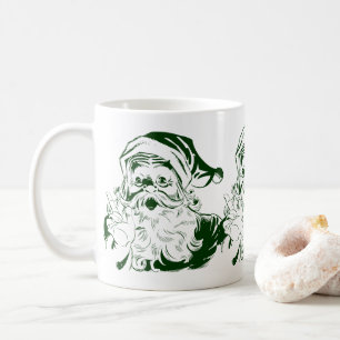 ヴィンテージクリスマス、レトロで陽気なサンタクロース グリーン コーヒーマグカップ