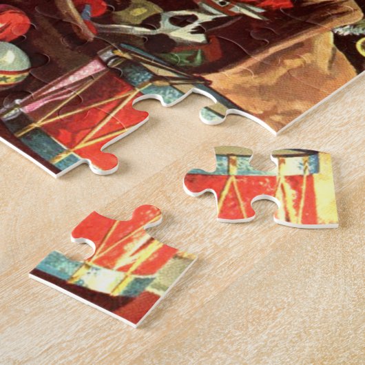 ヴィンテージクリスマス、レトロなサンタクロースとプレゼント ジグソーパズル (側面)