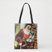 ヴィンテージクリスマス、レトロなサンタクロースとプレゼント トートバッグ (正面)