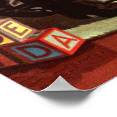 ヴィンテージクリスマス、レトロなサンタクロースとプレゼント ポスター (角)