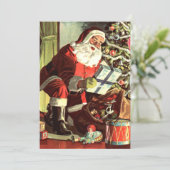 ヴィンテージクリスマス、レトロなサンタクロースとプレゼント 招待状 (スタンド正面)