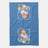 ヴィンテージクリスマス、レトロなジョリーサンタクロース キッチンタオル (縦)
