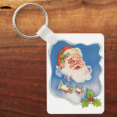 ヴィンテージクリスマス、レトロなジョリーサンタクロース キーホルダー (正面)