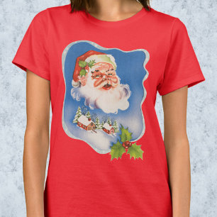 ヴィンテージクリスマス、レトロなジョリーサンタクロース Tシャツ