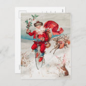 ヴィンテージクリスマス。レトロサンタクロースとトナカイ シーズンポストカード (正面/裏面)