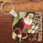 ヴィンテージクリスマス、レトロサンタクロースとプレゼント キーホルダー (正面)