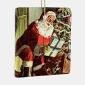 ヴィンテージクリスマス、レトロサンタクロースとプレゼント セラミックオーナメント (右)