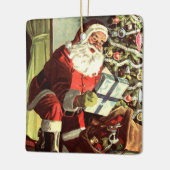 ヴィンテージクリスマス、レトロサンタクロースとプレゼント セラミックオーナメント (左)