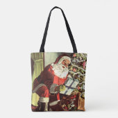 ヴィンテージクリスマス、レトロサンタクロースとプレゼント トートバッグ (裏面)