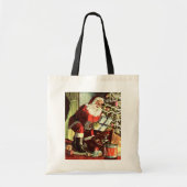 ヴィンテージクリスマス、レトロサンタクロースとプレゼント トートバッグ (正面)
