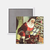 ヴィンテージクリスマス、レトロサンタクロースとプレゼント マグネット (正面/裏面)