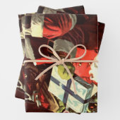 ヴィンテージクリスマス、レトロサンタクロースとプレゼント ラッピングペーパーシート (インサイチュ)