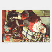 ヴィンテージクリスマス、レトロサンタクロースとプレゼント ラッピングペーパーシート (正面)