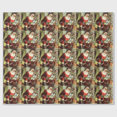 ヴィンテージクリスマス、レトロサンタクロースとプレゼント ラッピングペーパー (フラット)