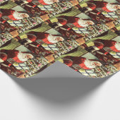 ヴィンテージクリスマス、レトロサンタクロースとプレゼント ラッピングペーパー (角)