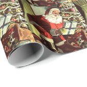 ヴィンテージクリスマス、レトロサンタクロースとプレゼント ラッピングペーパー (ロールコーナー)