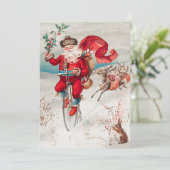 ヴィンテージクリスマス。レトロサンタクロースと鹿 シーズンカード (スタンド正面)
