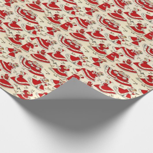 ヴィンテージクリスマス,レトロ,赤いドレスの女の子 ラッピングペーパー (角)