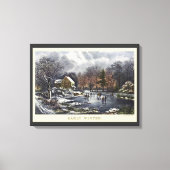 ヴィンテージクリスマス、冬の初めの氷上のスケーターたち キャンバスプリント (正面)