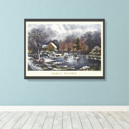 ヴィンテージクリスマス、冬の初めの氷上のスケーターズ キャンバスプリント