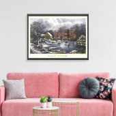 ヴィンテージクリスマス、冬の初めの氷上のスケーターズ キャンバスプリント (インサイチュ (リビング))