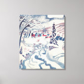 ヴィンテージクリスマス、冬の村の雪景色 キャンバスプリント (正面)