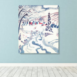 ヴィンテージクリスマス、冬の村の雪景色 キャンバスプリント