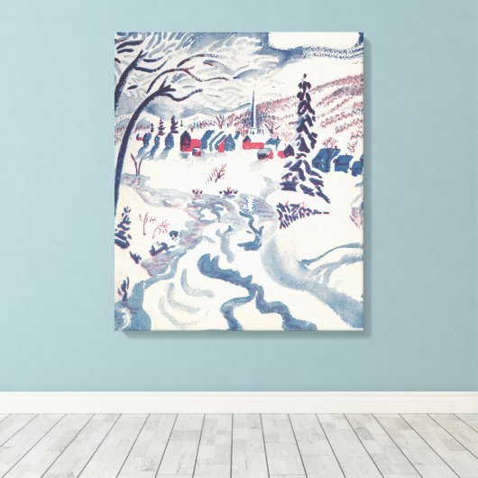 ヴィンテージクリスマス、冬の村の雪景色 キャンバスプリント (インサイチュ (ウッドフロア))