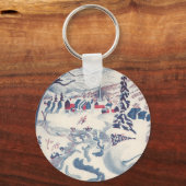 ヴィンテージクリスマス、冬の村の雪景色 キーホルダー (正面)