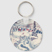 ヴィンテージクリスマス、冬の村の雪景色 キーホルダー (裏面)