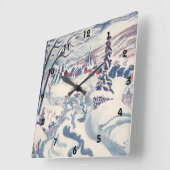 ヴィンテージクリスマス、冬の村の雪景色 スクエア壁時計 (傾斜)