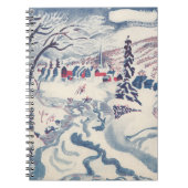 ヴィンテージクリスマス、冬の村の雪景色 ノートブック (正面)