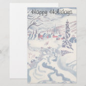 ヴィンテージクリスマス、冬の村の雪景色 便箋 (正面/裏面)