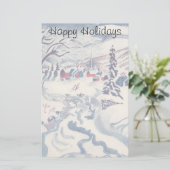 ヴィンテージクリスマス、冬の村の雪景色 便箋 (スタンド正面)