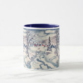 ヴィンテージクリスマス、冬の村を描いた雪景色 マグカップ (中央)