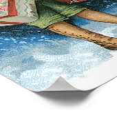 ヴィンテージクリスマス、冬の雪の中の贈り物を持つ少女 ポスター (角)