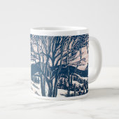 ヴィンテージクリスマス、冬の雪山の風景 ジャンボコーヒーマグカップ (正面右)