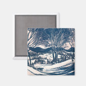 ヴィンテージクリスマス、冬の雪山の風景 マグネット (正面/裏面)