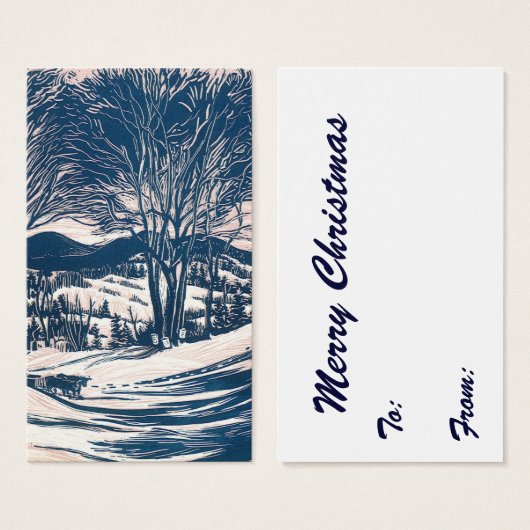 ヴィンテージクリスマス、冬の雪山風景 (正面&裏面)