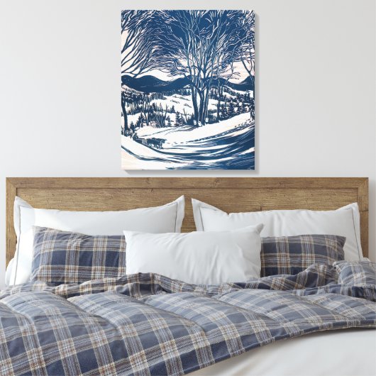 ヴィンテージクリスマス、冬の雪山風景 キャンバスプリント (インサイチュ (寝室))